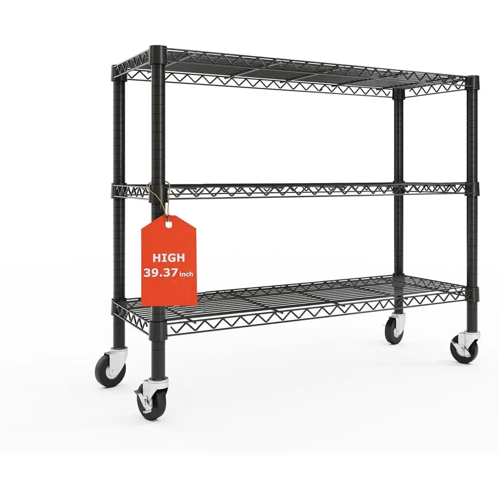 

Heavy-Duty 3-Tier Metal Shelving with Wheels, 36.9W x 18.6D x 39.4H, Ideal for Garage, Pantry, Kitchen, Laundry