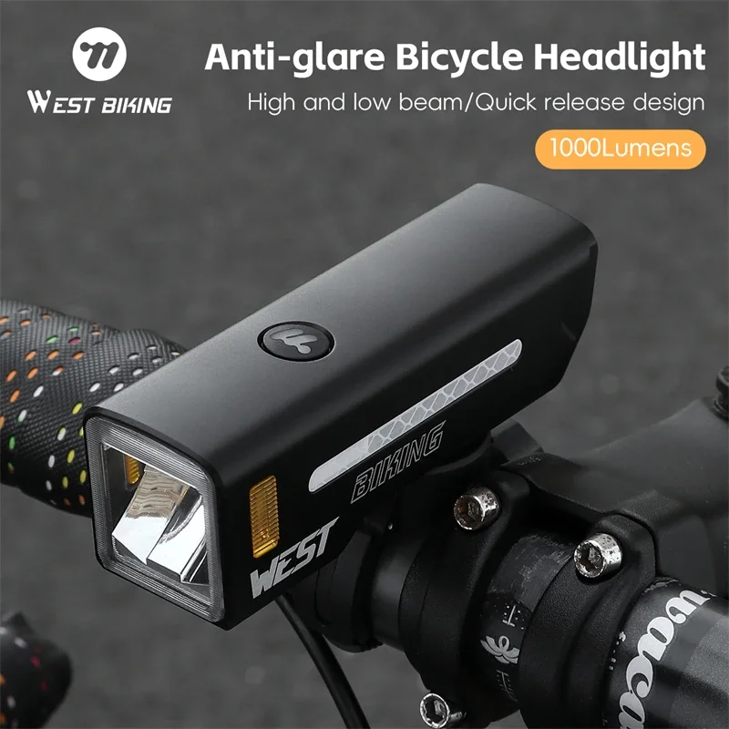 

WEST BIKING 1000LM Bicycle Headlights High Brightness 5000mAh Bike Front Light High/Low Beam Anti Glare Quick Release Flashlight