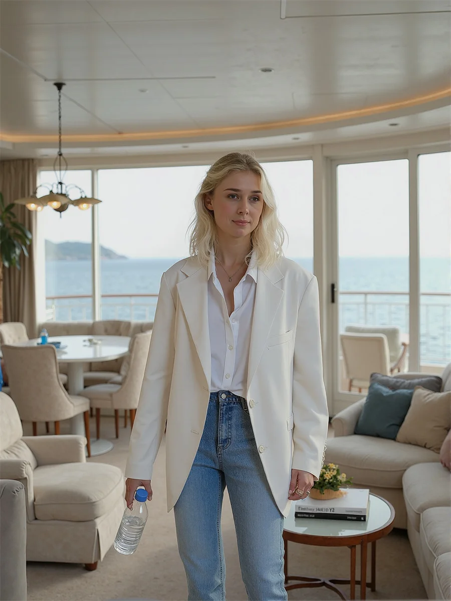 Effen klassieke blazers met enkele rij knopen voor dameskleding Dames Satijn-effect Romantisch wassen Eenvoud Ruche Mager Doorschijnend OL