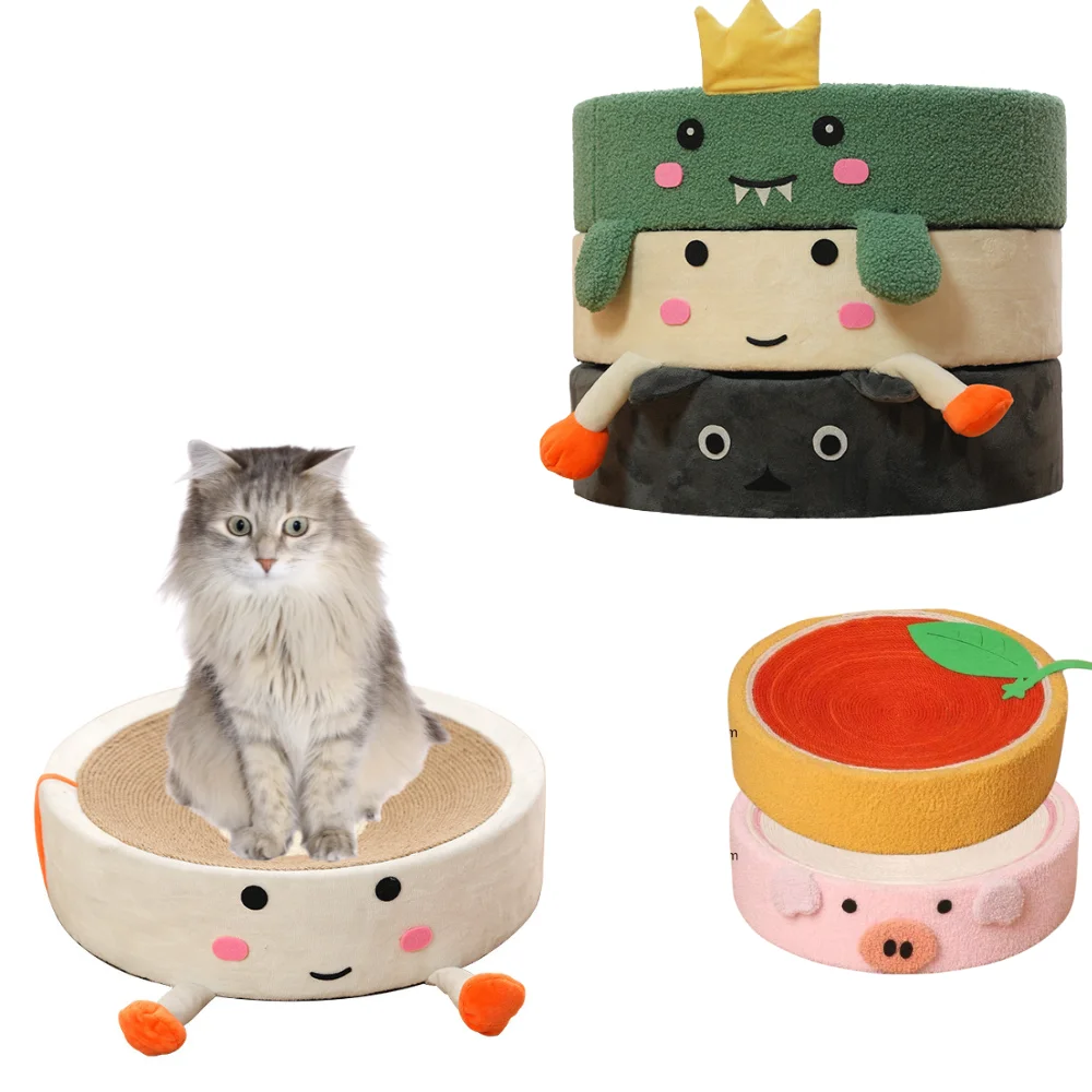 

New Cartoon Round Sisal Cat Scratch Board Cute Animal Fruit Wear Resistant Cat Bed 40x10cm