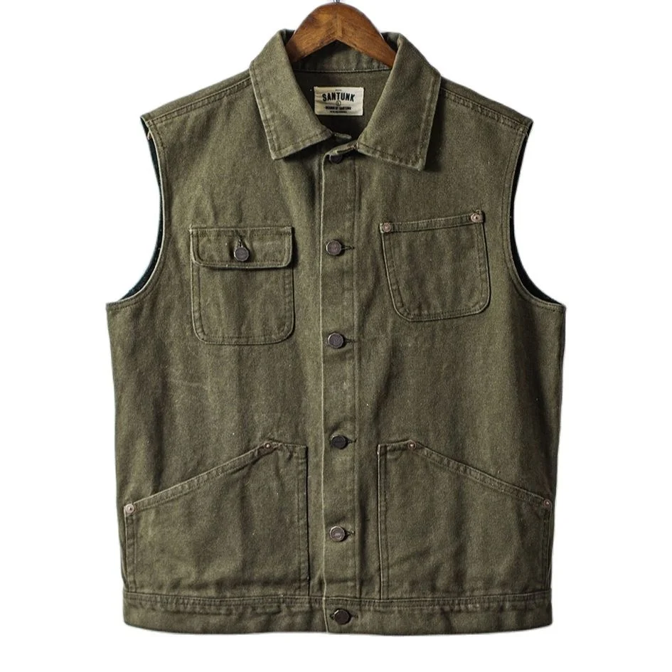 

Vest Beaded Canvas Men's Multi-pockets Safari Waistcoat Motocycle Casual Menswear