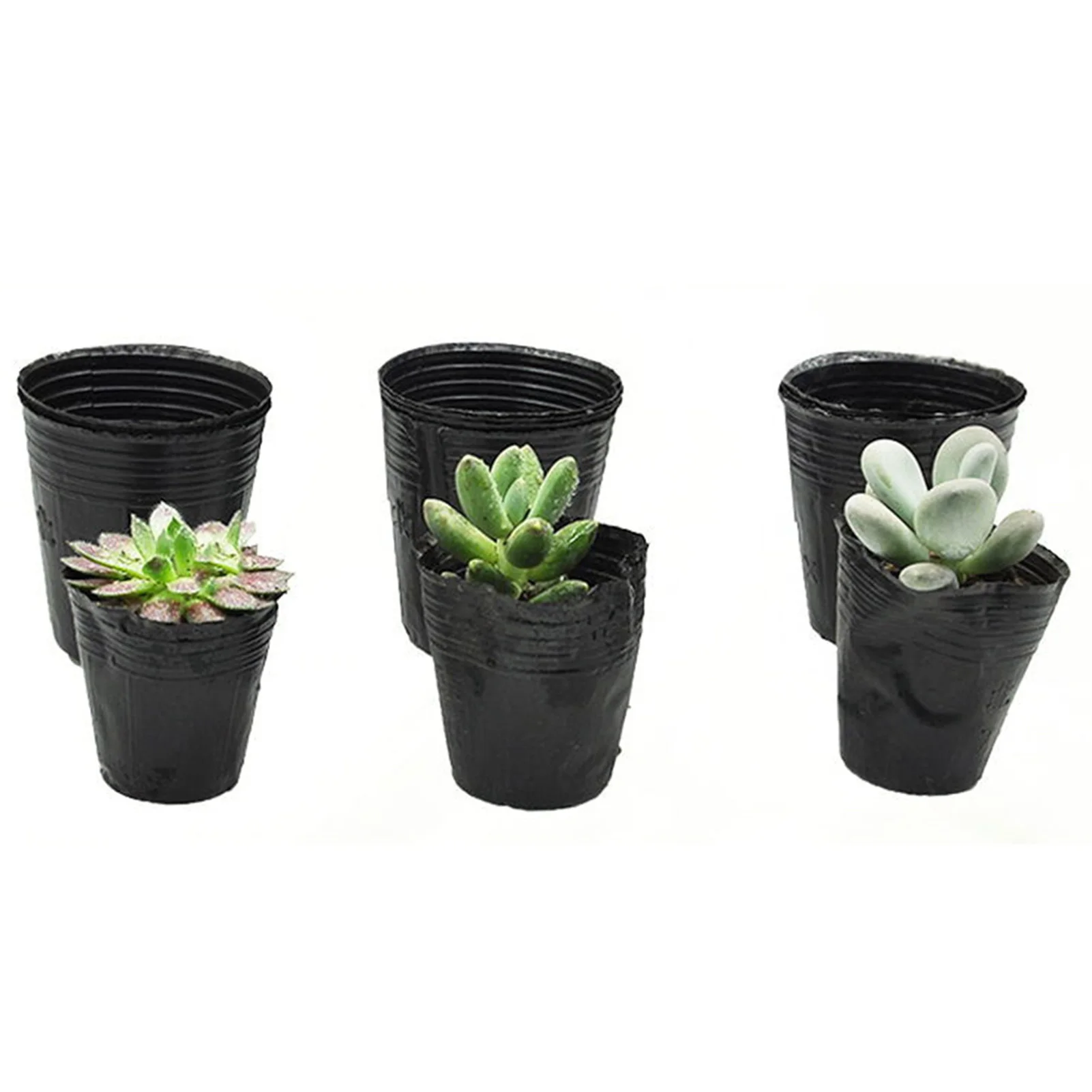 100pcs Plastic Seedlings Starter Pot Black Flexible Plastic Seedling Pots for Starting Seedlings Succulents