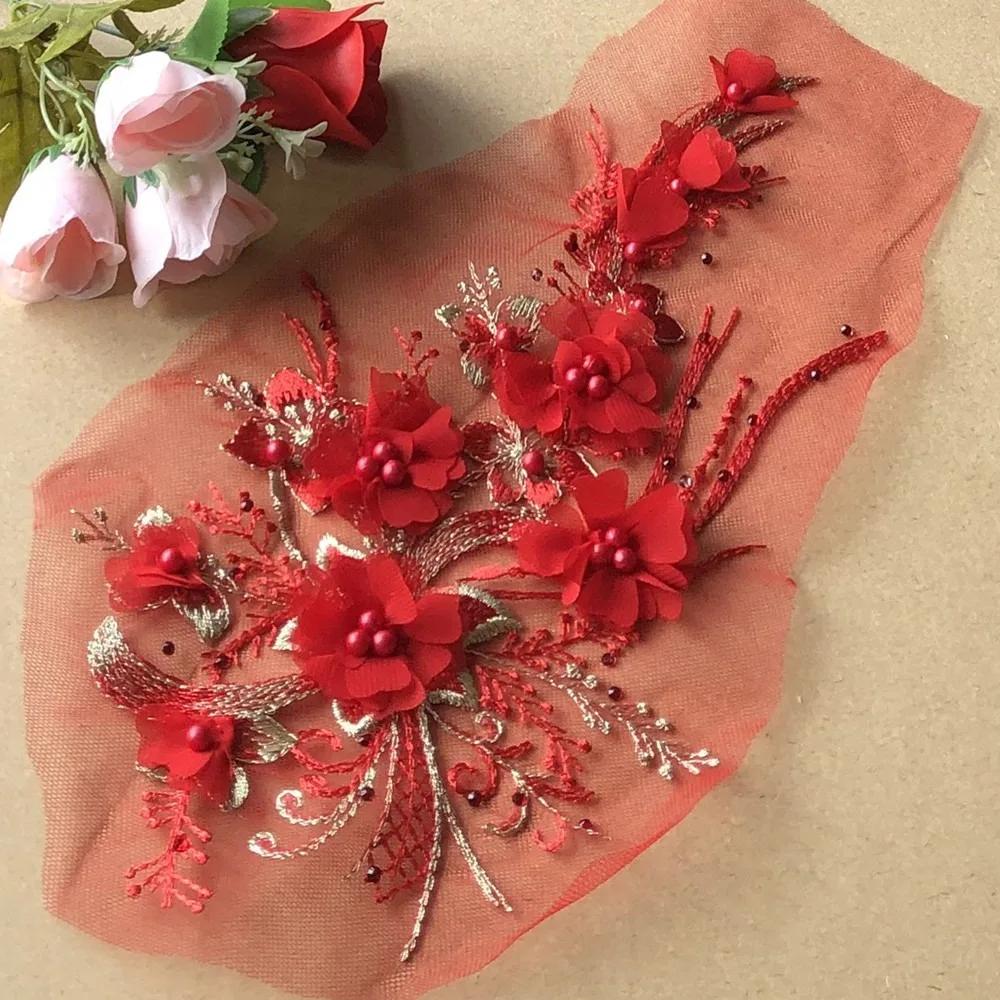 Fashion Elegant Colorful Sequined Embroidery Patches 3D Flower DIY Embroidered Floral Patches Lace Fabrics Applique
