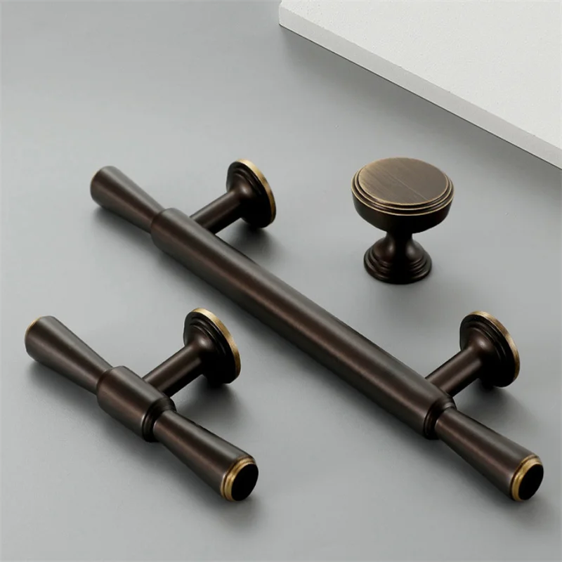 Luxury Brass Furniture Handles Matte Black/Retro Coffee Cabinet Handles Door Drawer Knobs For Kitchen Wardrobe Cupboard Pulls