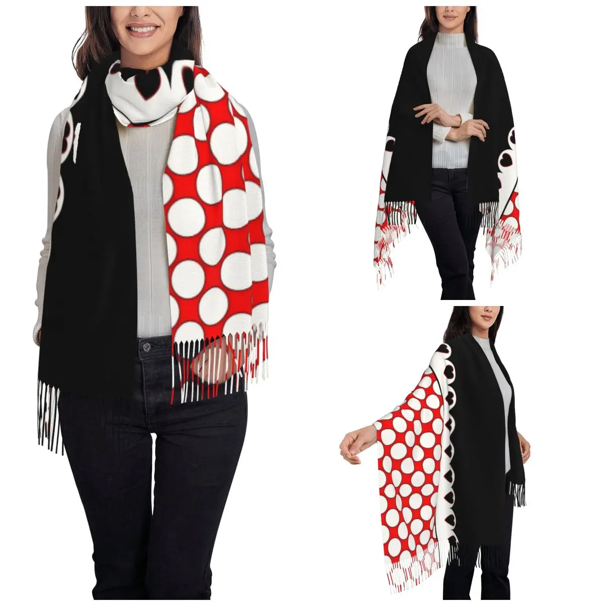 Cartoon Polkadots Scarf for Women Winter Warm Cashmere Shawls and Wrap Long Shawl Scarf Daily Wear