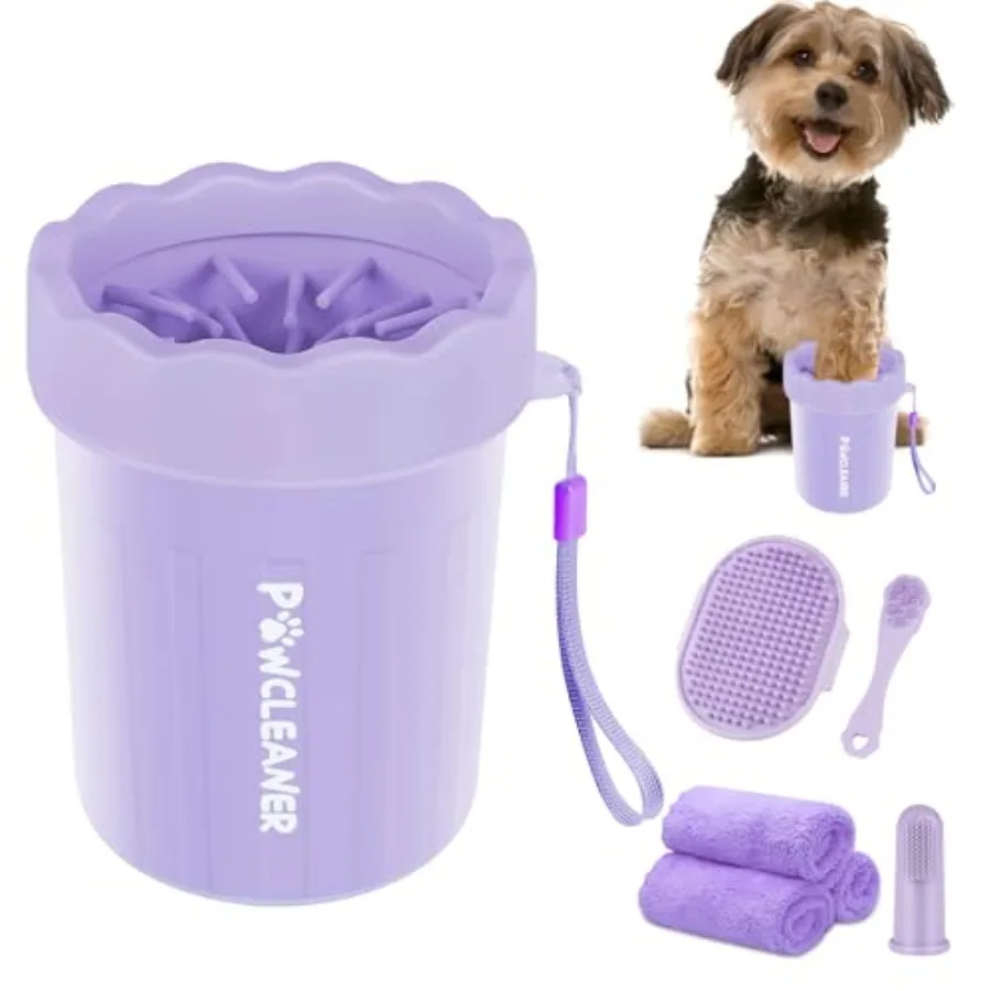 

Professional 7 in 1 Dog Paw Cleaner for Dogs and Cats - Includes 1 Portable Paw Washer 1 Bath Brush 2 Dog Toothbrushes and 3 Ab