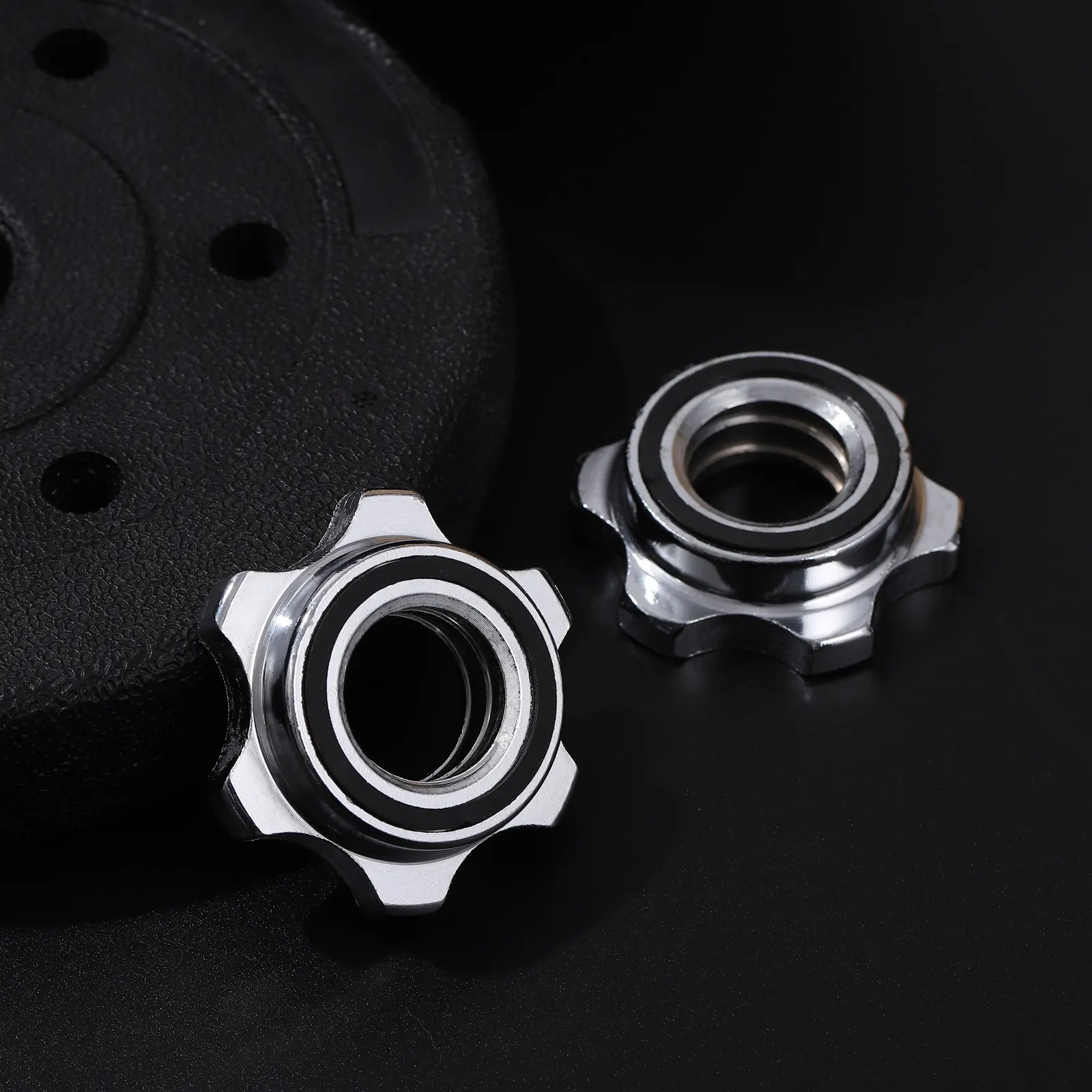 2Pcs Anti-Slip Double Lock Nuts for Barbell Dumbbell Weight Lifting Secure Plate Fixing Non-Slip Silent Gasket Threaded Polished