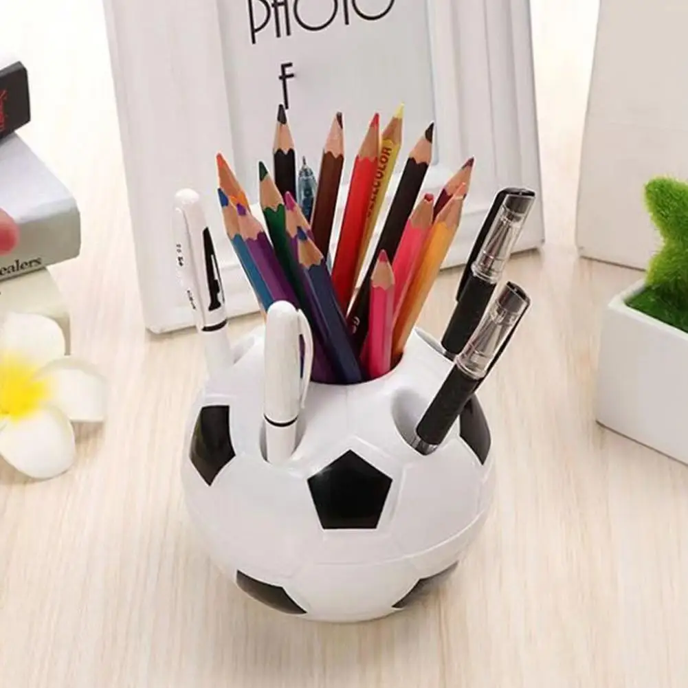 كرة القدم حامل قلم كرة القدم شكل صندوق تخزين من البلاستيك منظم سطح المكتب للأقلام قلم رصاص فرش ماكياج اللوازم المكتبية
