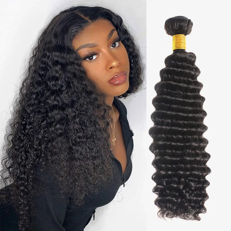 

12A Deep Wave Brazilian Remy Hair 28 30 32 Inch 1 3 4 Bundles Natural Color 100% Water Wave Curly Human Hair Extension For Women