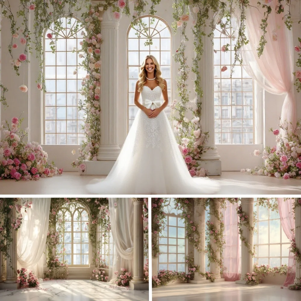 

Wedding Decor Backdrop White Dreamy Flower Hall Birthday Party Maternity Portrait Photography Background Bridal Shower Banner