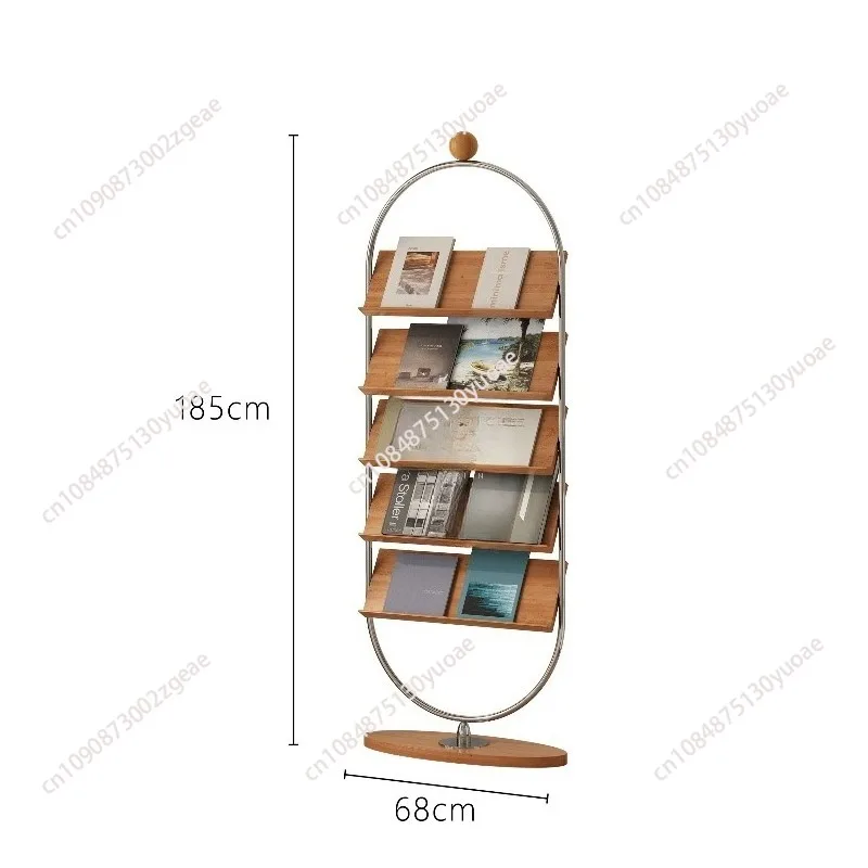 

Retro solid wood magazine rack Multi-layer storage bookshelf Small apartment boxwood floor reading rack Newspaper rack Display