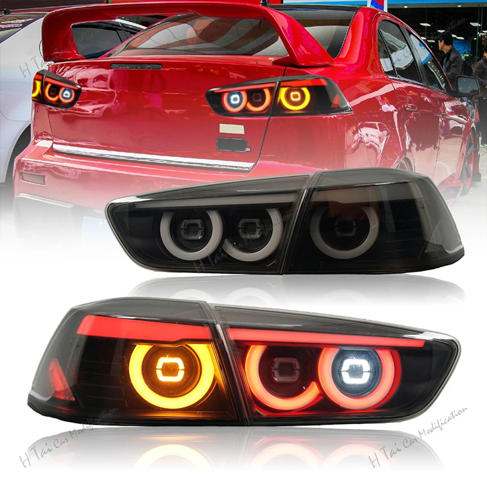 Pair LED Tail Lights For Mitsubishi Lancer EVO X 2008-2018 Rear Lamps Taillights Dynamic Turn Signal Car Tail Light Assemblies