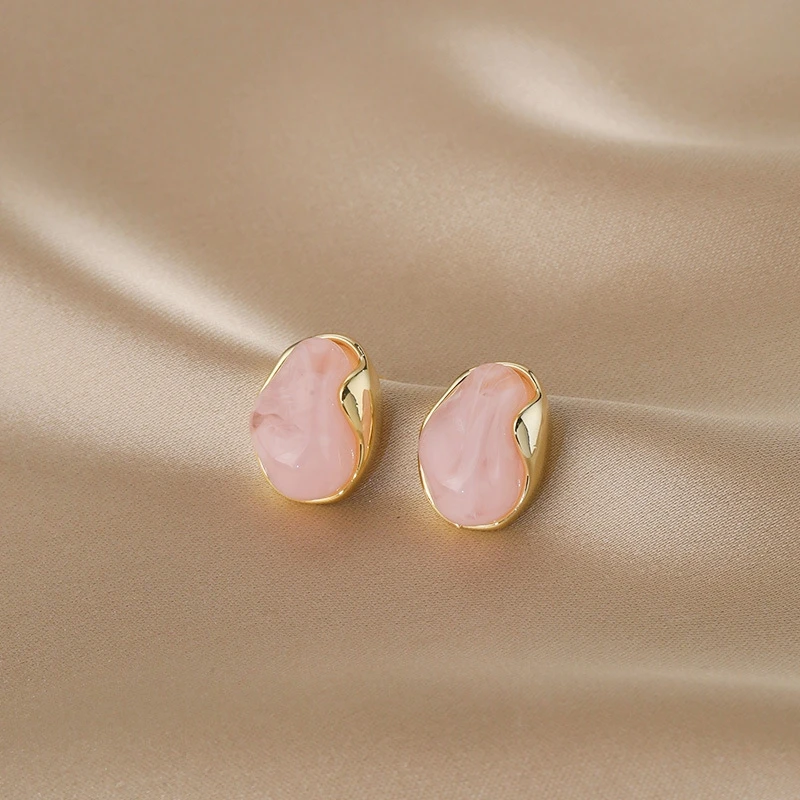 Irregular Geometric Resin Pink Jelly Ice Transparent Stones Stud Earrings for Women Unique Jewelry Christmas Gift