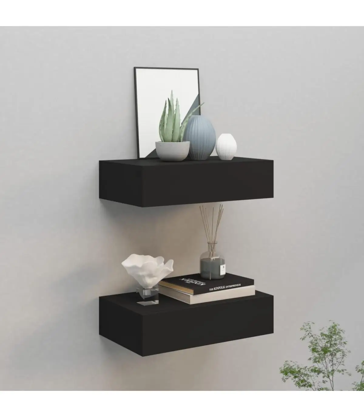 2 Pcts black MDF 40x23,5x10 cm shelves shelves with wall drawer