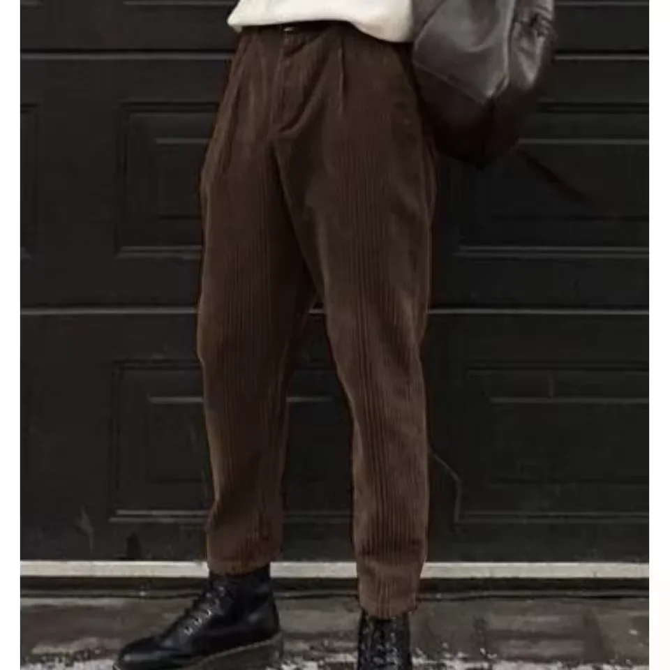 

Mens Corduroy Dress Pants Pleated Tapered Casual Business Trousers Comfortable Stretch Breathable Office Wear Smart Casual Male
