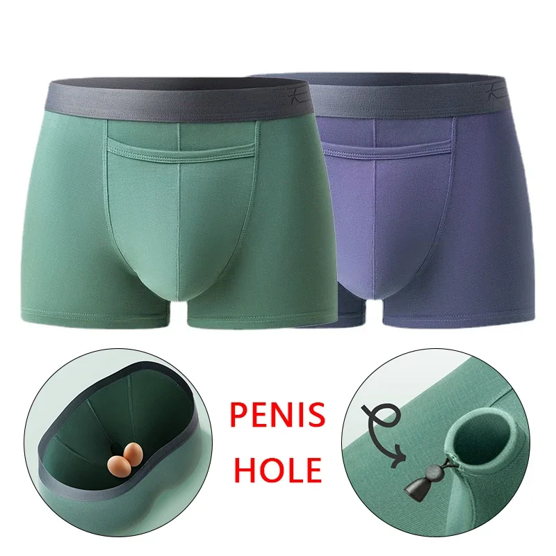 Man Fashion Prolong Time Boxers Front Open Hole Underwear Cock  Long Foreskin Physcial Therapy Lingerie Enhance Underpants