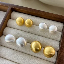 ANENJERY Glossy Frosted Round Stud Earrings for Women Simple Vintage Personality Ear Buckle Huggies