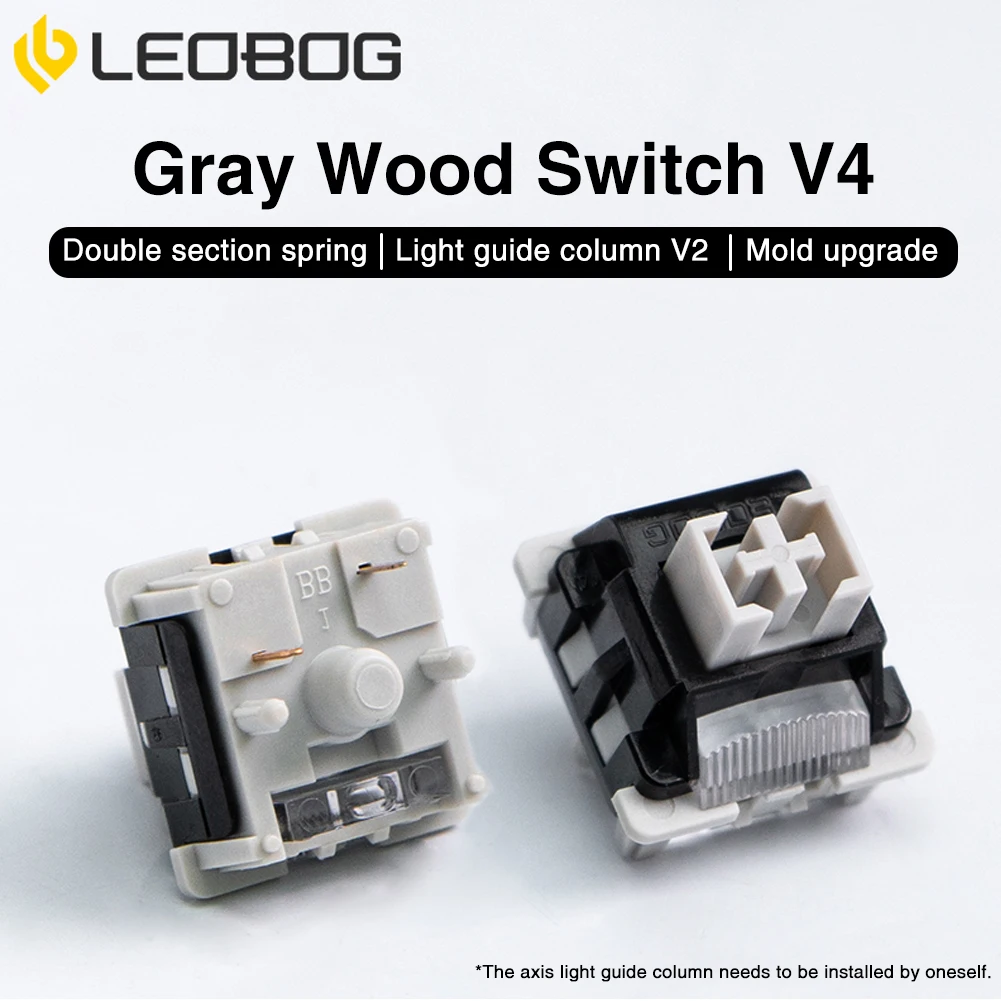 LEOBOG Grey Wood V4 Switches 100 pcs 5 Pin 30gf Linear Switch POM Pre Lubed LED Slot Compatible for MX Mechanical Keyboard