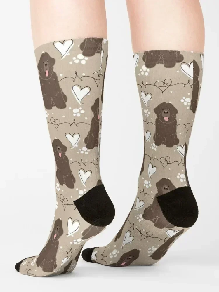 LOVE Brown Newfie Newfoundland dog Socks heated designer brand christmas gift loose Men's Socks Women's