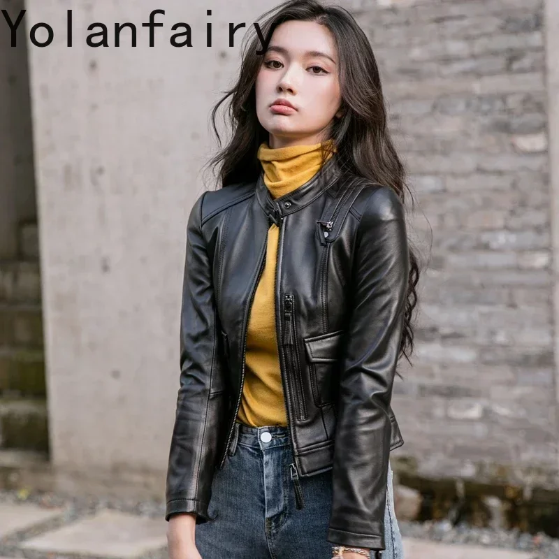 Genuine Leather Jacket Women New Spring Autumn Real Sheepskin Jackets Short Slim Leather Jackets Hot Sale Jaqueta Feminina SGG