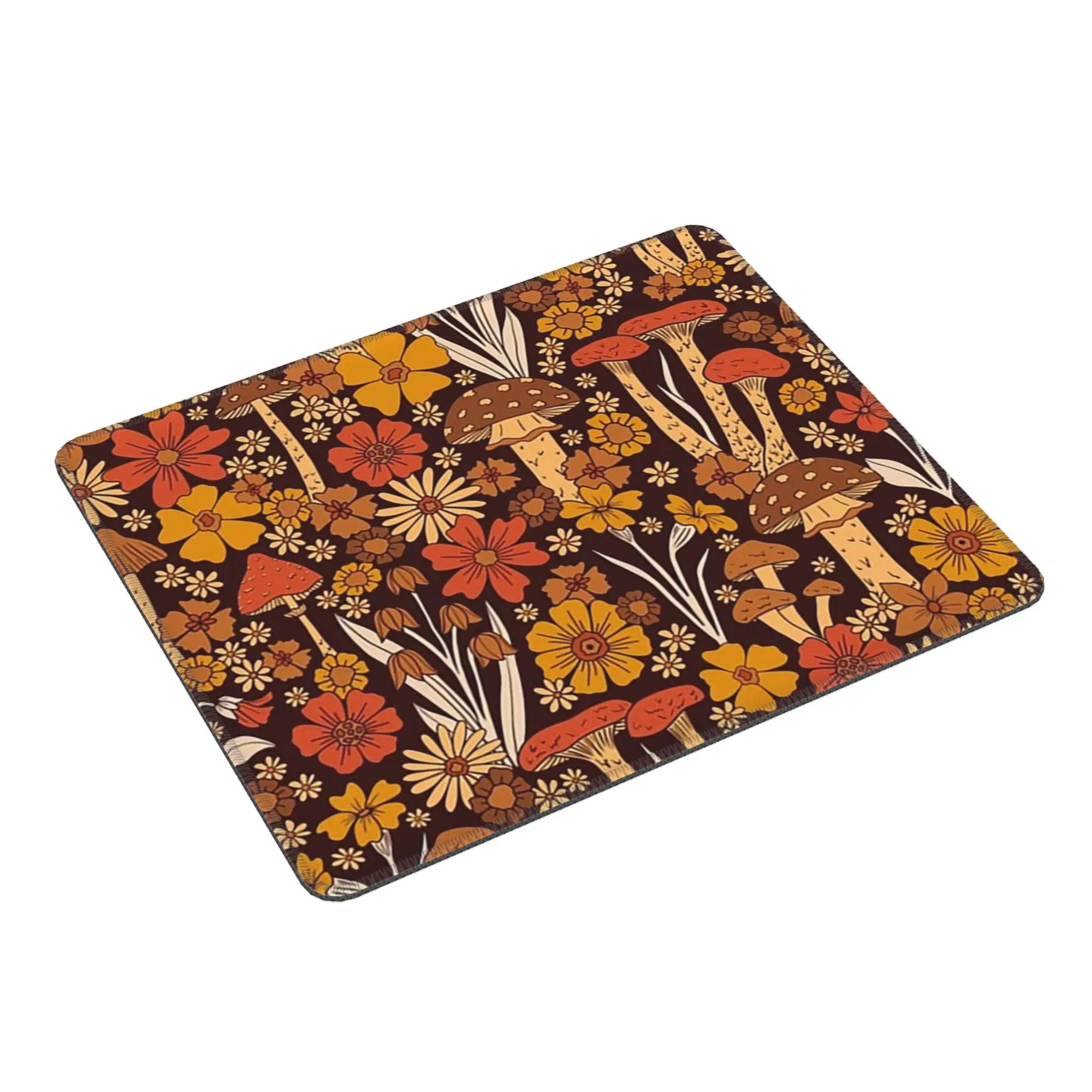 

Retro 1970s Brown And Orange Mushrooms And Flowers Mouse Pad Computer Keyboard Mouse Mat Gamer Laptop Desk Mat Office Table Mats