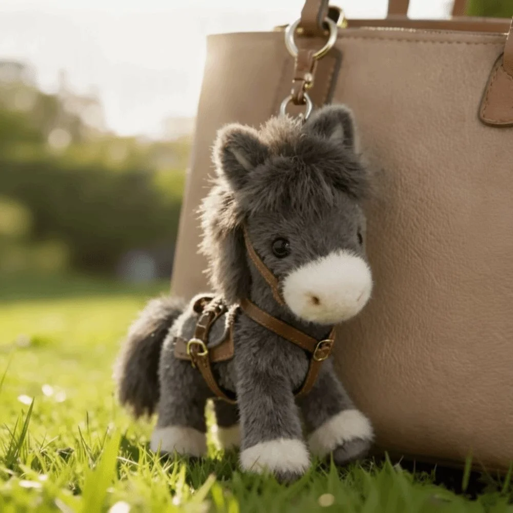 Soft Material Horse Keychain Cartoon Style Mascot Stuffed Animal Pendant Lucky Decor with Saddle Pony Keychain