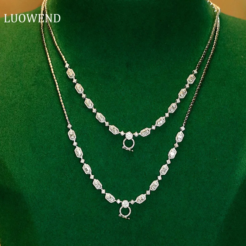 

LUOWEND 18K White Gold Necklace Real Natural Diamond Pendant Luxury Exquisite Style Gemstone Fine Jewelry for Women and Girls