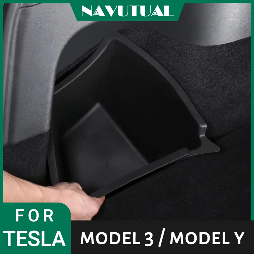 

For Tesla Model Y Trunk Organizer Waterproof Rear Trunk Storage Bins Side Box with Carpeted Lip Interior Accessories 2pcs