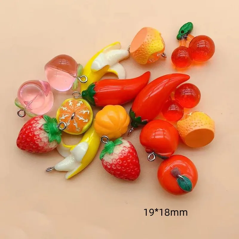 10pcs Miniature Fruit Resin Charms Lots Sweet Strawberries Grapes Apples Oranges Pendant 3D Crafts DIY Earring Jewelry Make