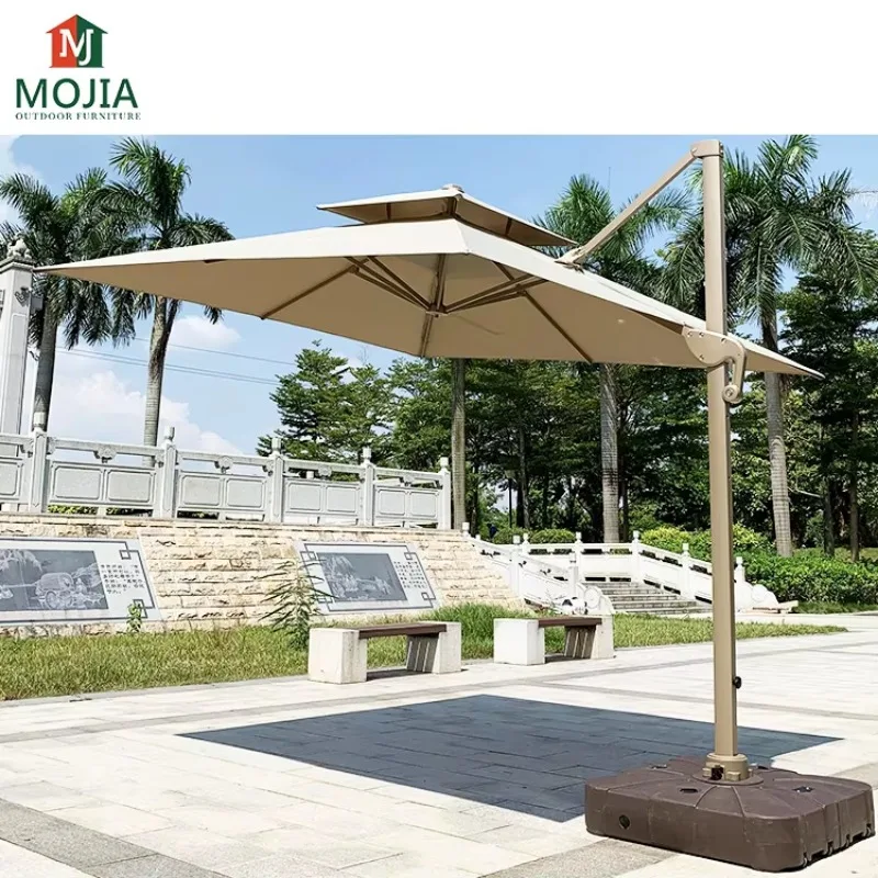 

Large Base High Quality Modern White Aluminum Beach Outdoor Double Canopy Umbrella Cantilever Garden Parasol Outdoor Furniture