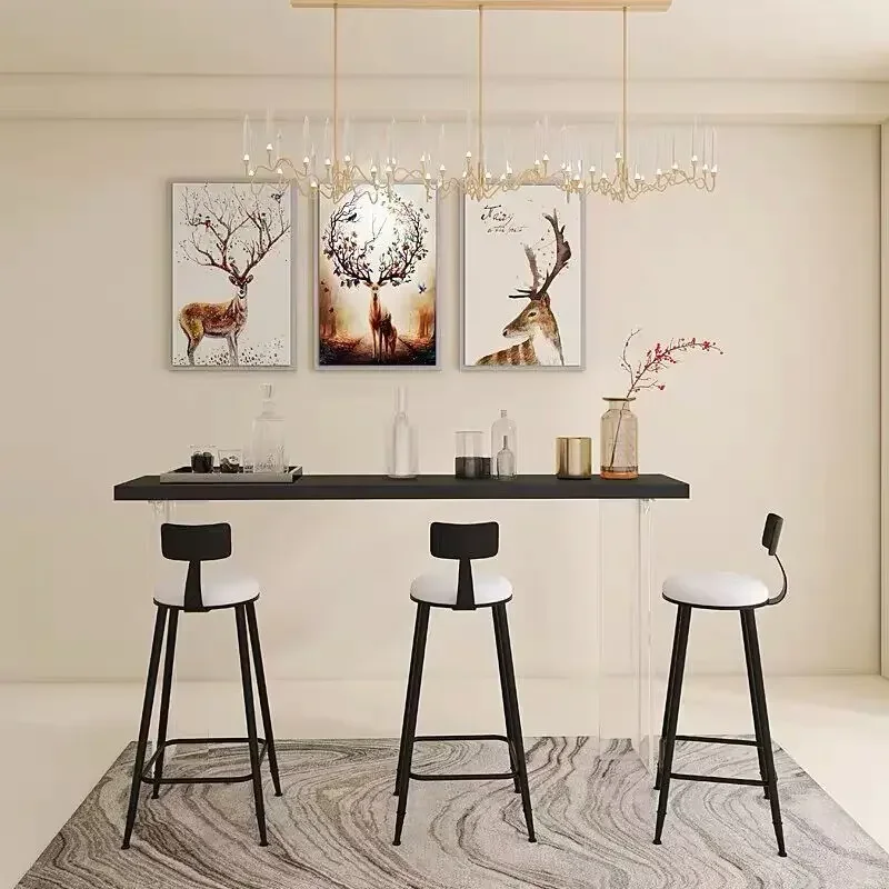 

Home Bar Table Furniture Modern High Drinks Counter Kitchen Nordic Wine Wooden Dinning Standing Bartafel En Stoelen Coffee