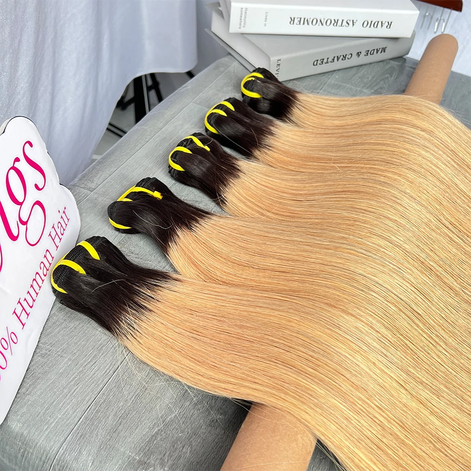 Yiwigs 10A Grade 1B27 Ombre Colored Bone Straight 100% Raw Human Hair Bundles 10-24 inches Hair Weave Extensions For Women