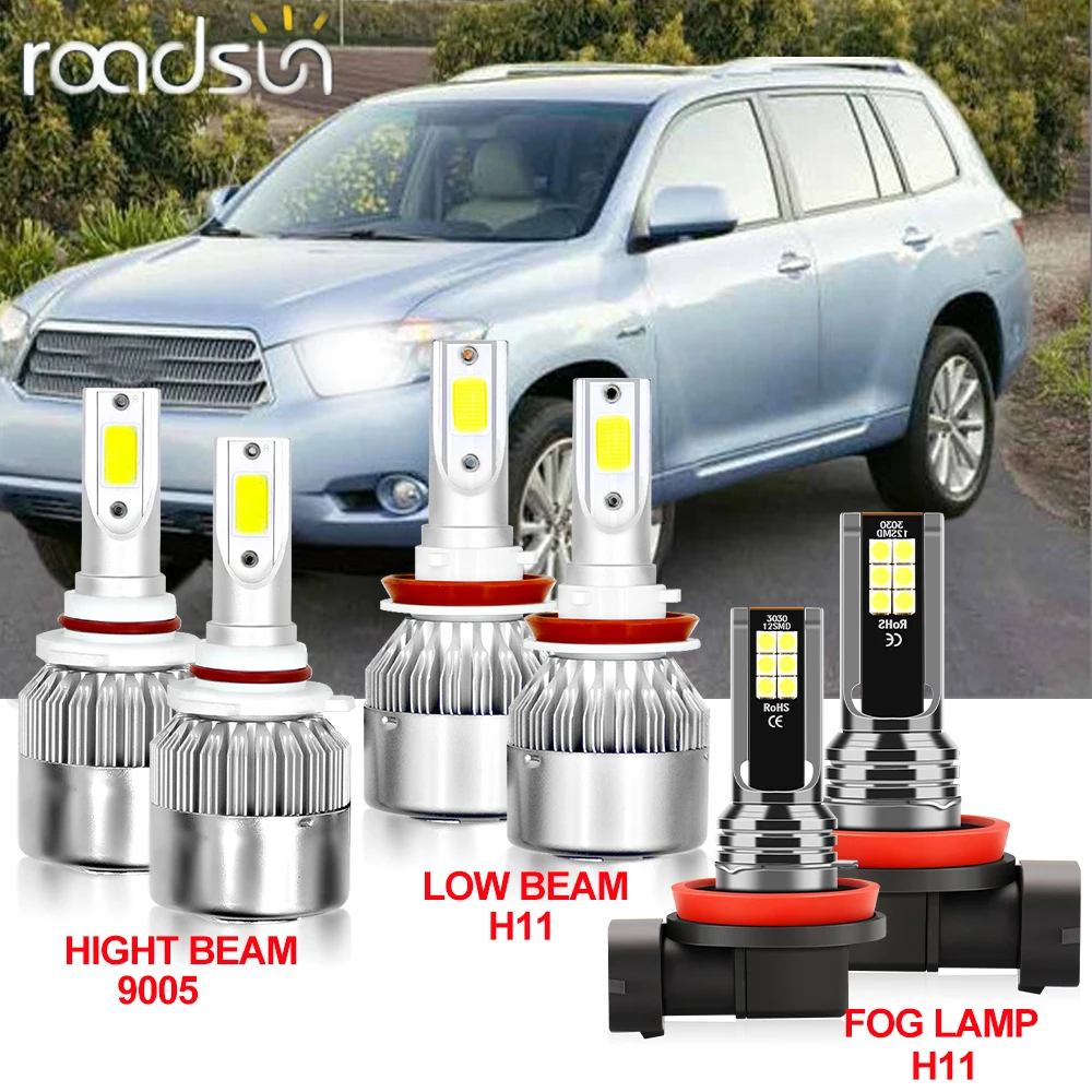 

roadsun 9005 Car LED Headlight 8000Lm 70W H11 COB CHIP 6000K White H11 High Low Beam Fog Light Kit for Toyota Highland 2017-2020