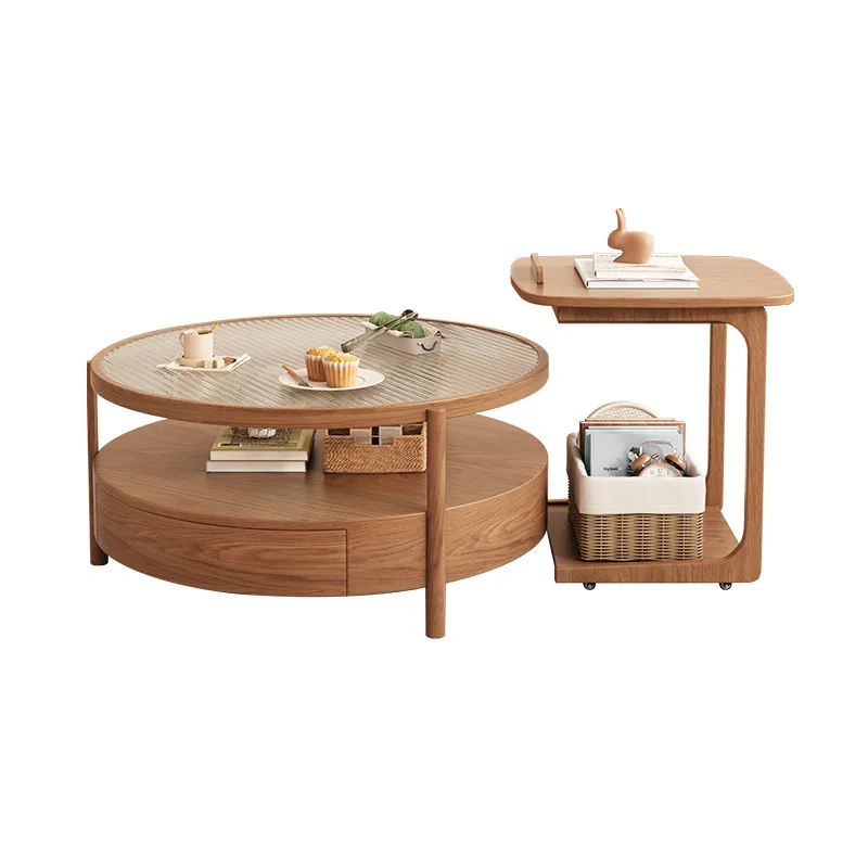 

Double-layer Japanese-style log wabi-sabi wind small apartment living room household solid wood coffee table