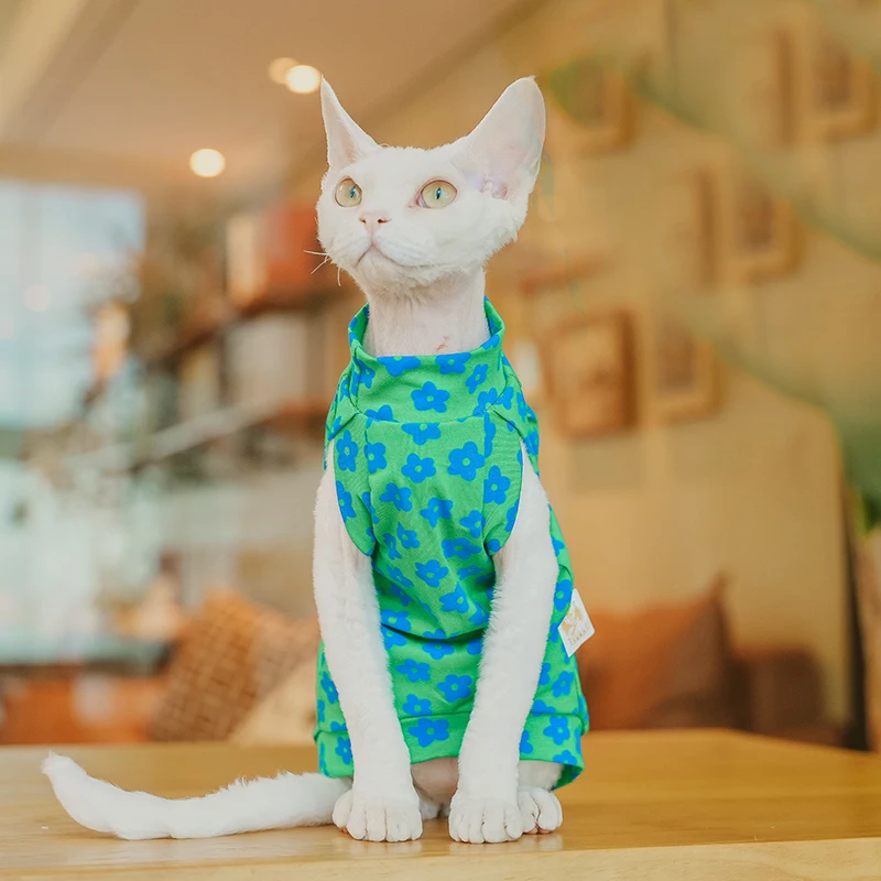 Fresh Floral Printing Sphynx Hairless Cat Clothes for Cat Devon Rex Conis Cat Costume Kitten Outfits Sphynx Dress Pet Supplier