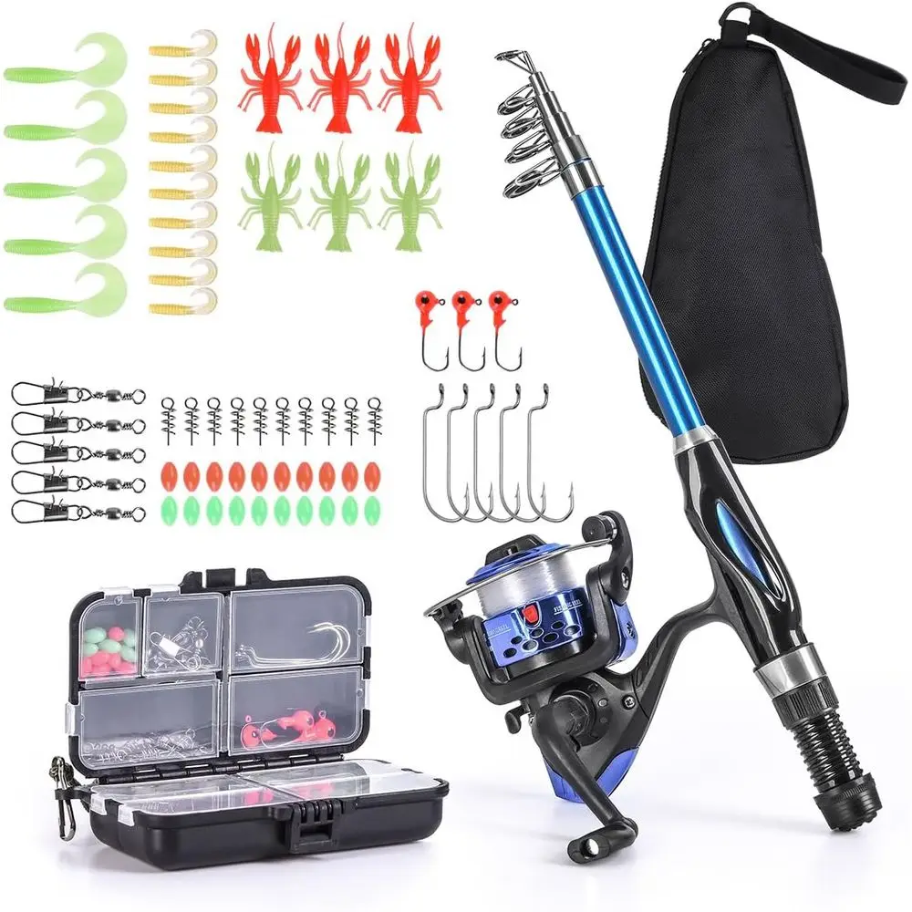 

Compact Telescopic Fishing Rod and Reel Set with Lure Case & Bag for Kids and Beginners, 130cm
