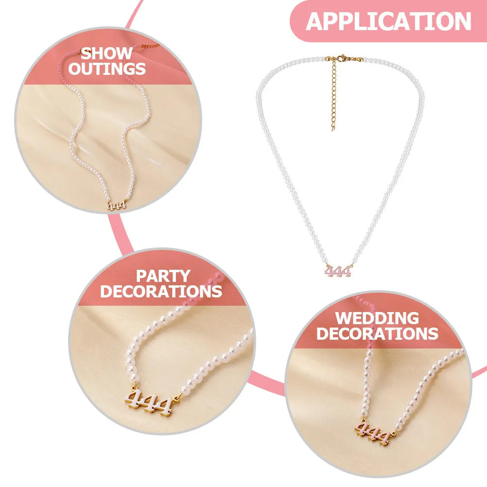 Angel Number 444 Pearl Necklace Delicate Clavicle Chain Fashion Pendant Charming Appearance for Women and Girls Party Wedding view 6