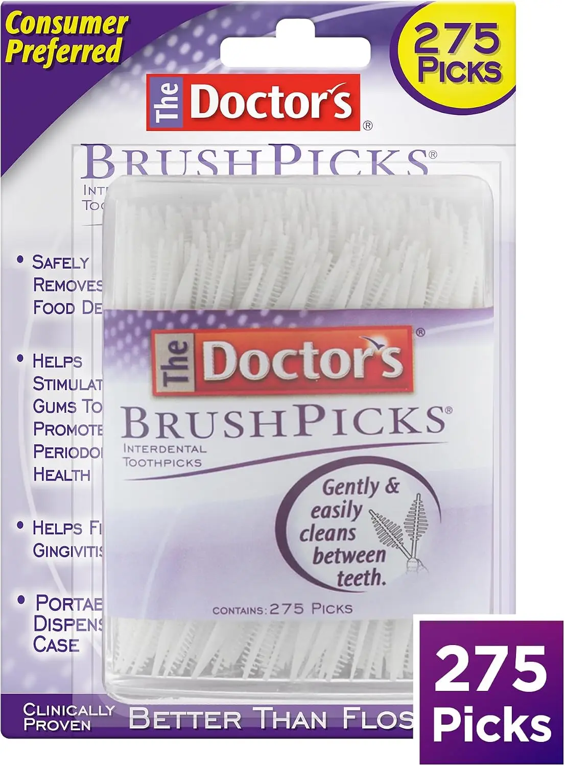 Interdental BrushPicks 275ct for Braces, Gently Remove Food Debris with Soft Bristles and Toothpick