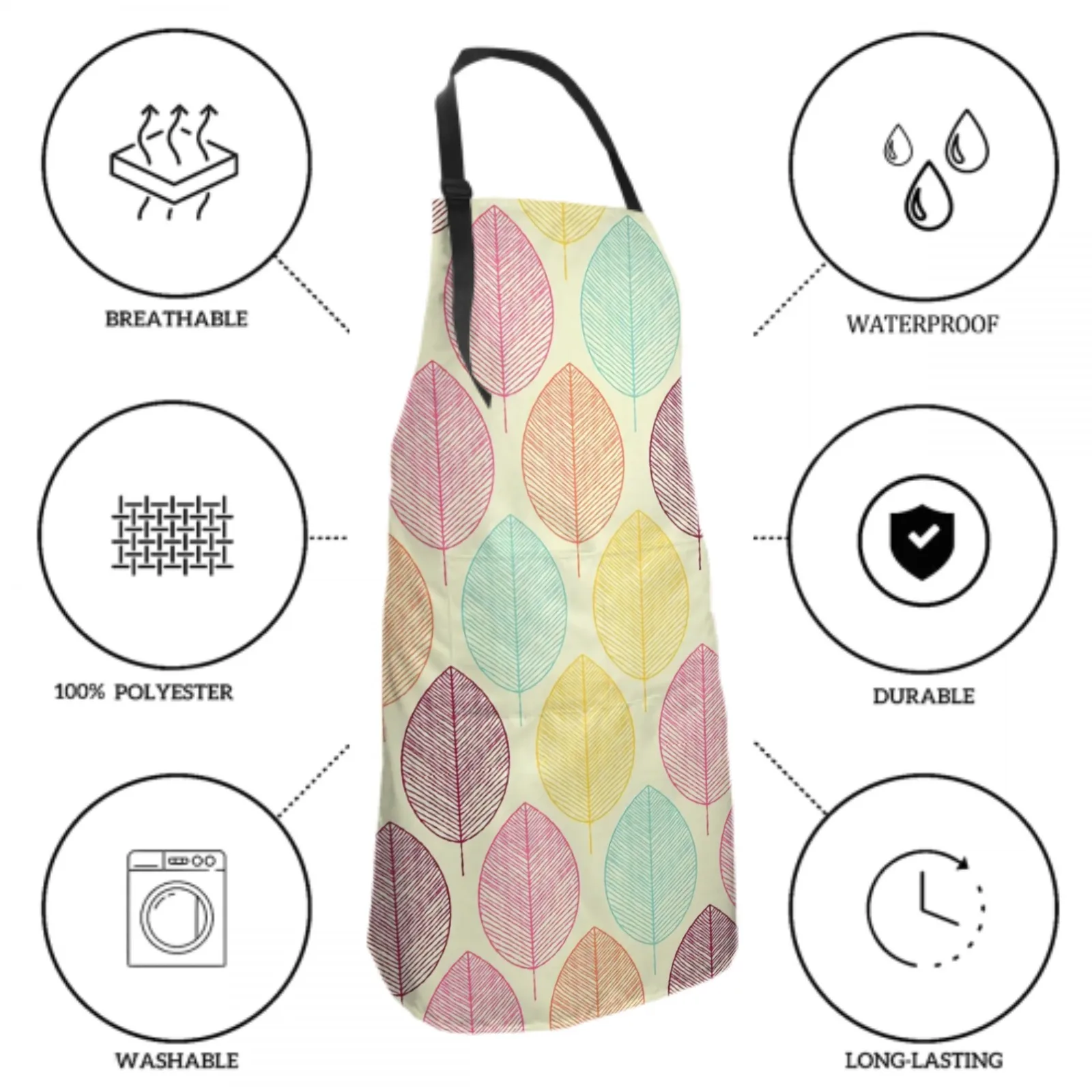 Bohemian Waterproof Apron with 2 Pockets Kitchen Chef Apron Black Apron for Hair Brushing Cooking Baking Painting Gardening