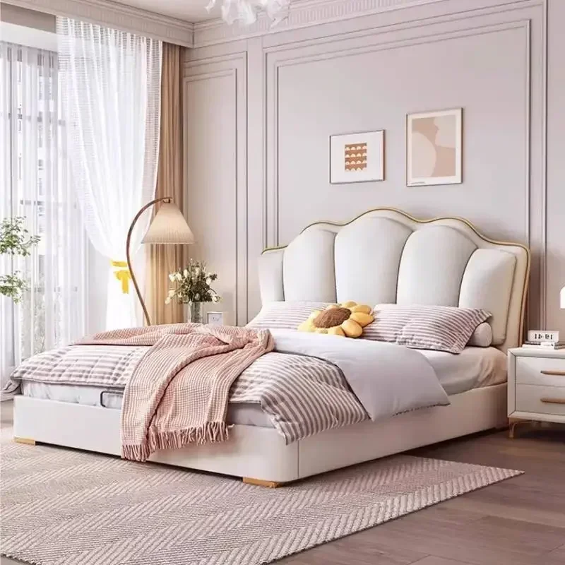 x*-European Elegant Double Bed Decoration Couples Wooden Floating Double Bed Frame Storage Modern Cama Casal Furniture For Home