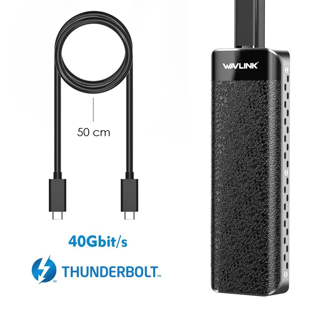 Obudowa Wavlink M.2 NVMe PCIe SSD z certyfikatem Intel Thunderbolt ™   3 40 Gb/s Transfer Aluminiowy Zewnętrzny 2 TB Dla Windows i Mac OS