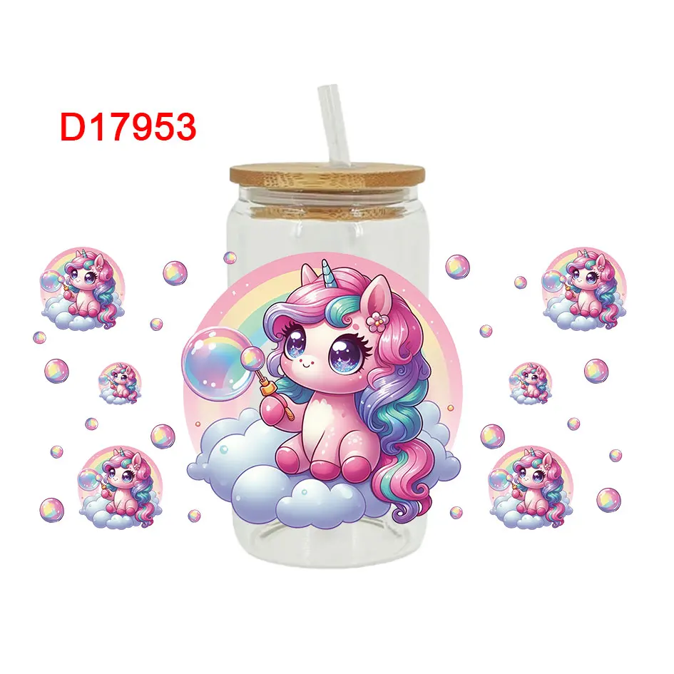 3D UV DTF Transfers Stickers 16oz Cup Wraps Animal Unicorn Printed For DIY Glass Ceramic Metal Leather Etc. D16131
