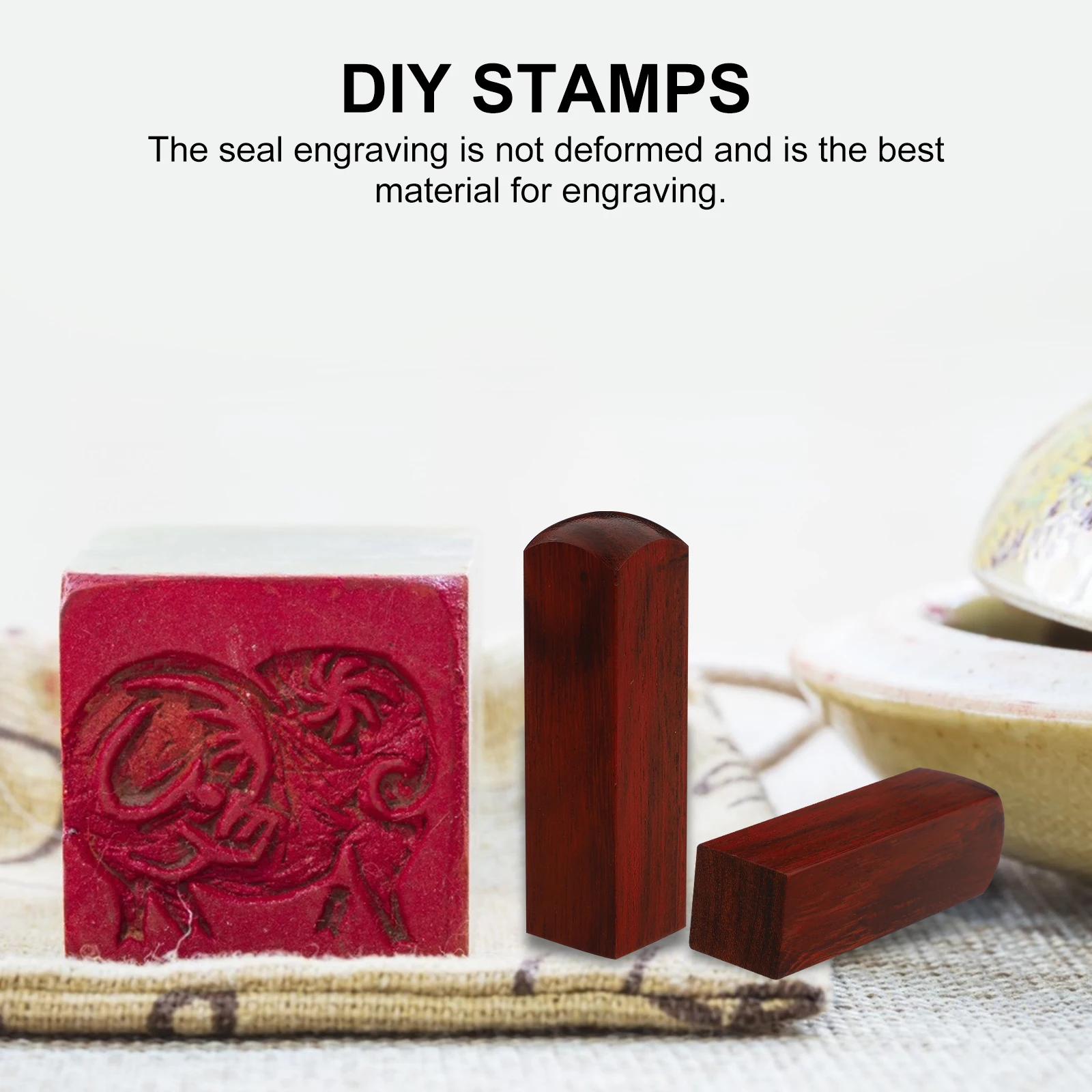 

2Pcs Red Sandalwood Wooden Blank Stamp Best Material for Engraving Smooth Grain Good Luster DIY Stamps Blank Stamps
