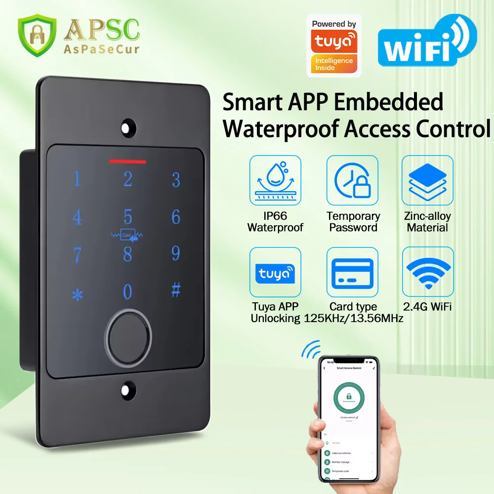 Tuya Wifi Fingerprint Access Control Keypad Embedded Installation Metal Standalone Waterproof Backlight Door Opener Reader+Case