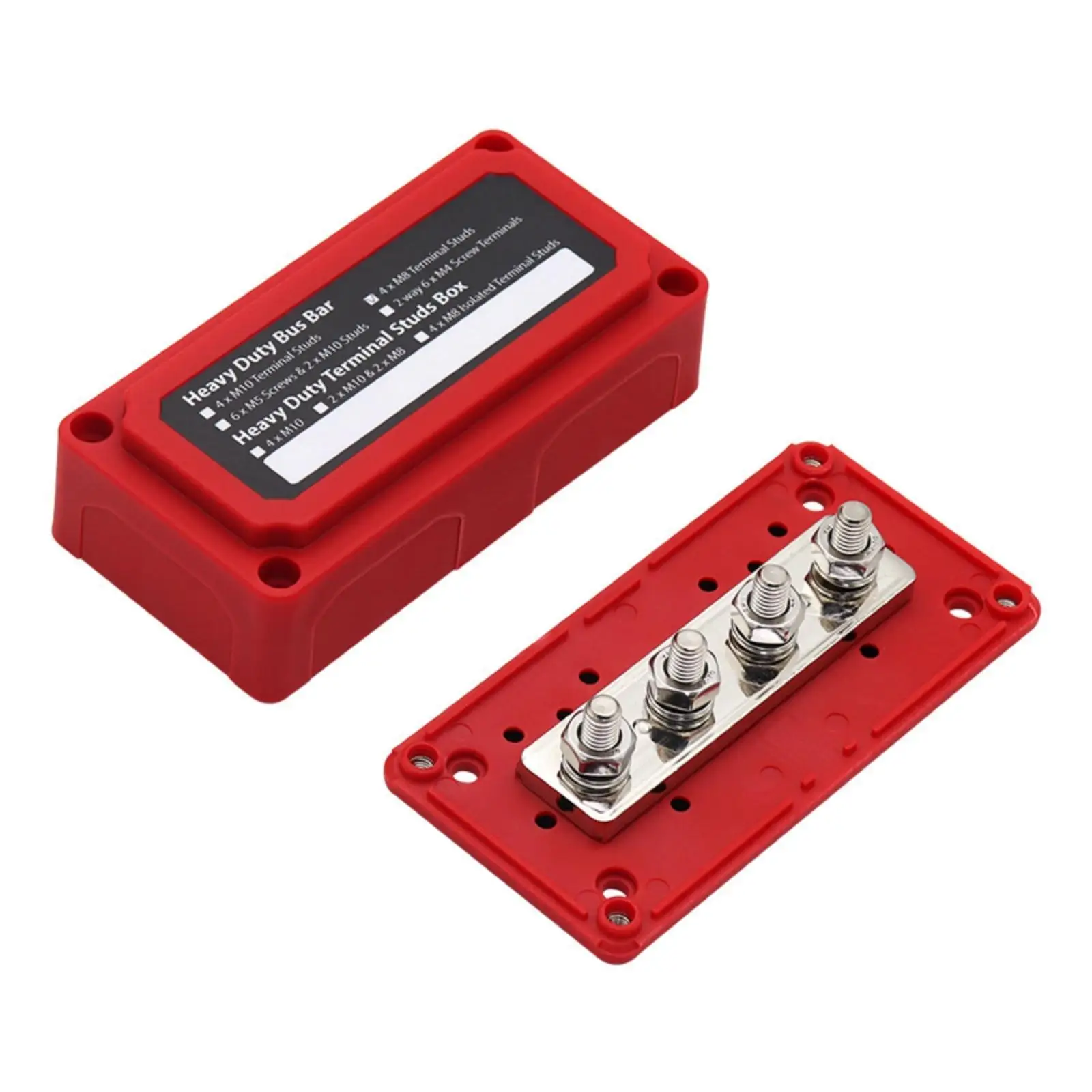 Bus Bar Terminal Box Heavy-Duty Bus Bar with Cover 4-Terminal Post Power Distribution Block with Cover for RV, Boat, Yacht