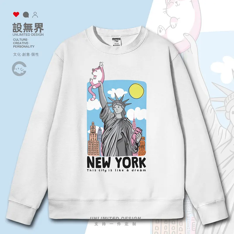 American retro Statue of Liberty playful graffiti mens hoodies for men sporting men's long sleeve Coat clothes autumn winter