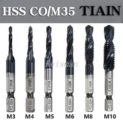 6PCS  HRC89 TiAlN M3-M10 Screw Tap Drill Bits Coated HSSCO M35 Cobalt Taps Metric Combination Bit 1/4