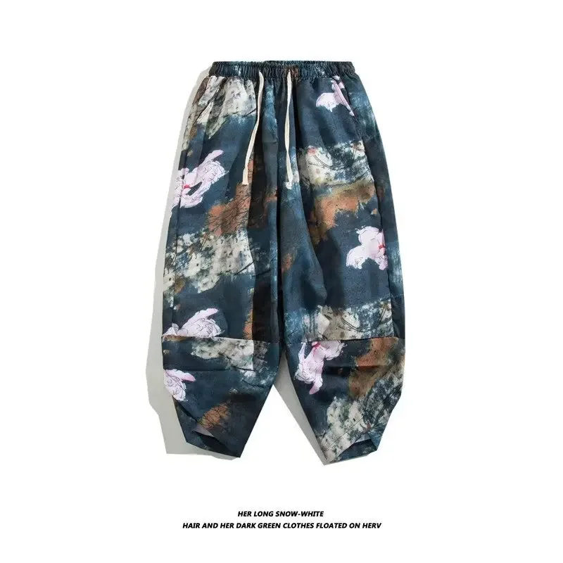 Summer New Men's Casual Pants Loose Beach Pants Korean Fashion Large Size Cropped Pants Men's Printed Shorts Men Clothing Y2k