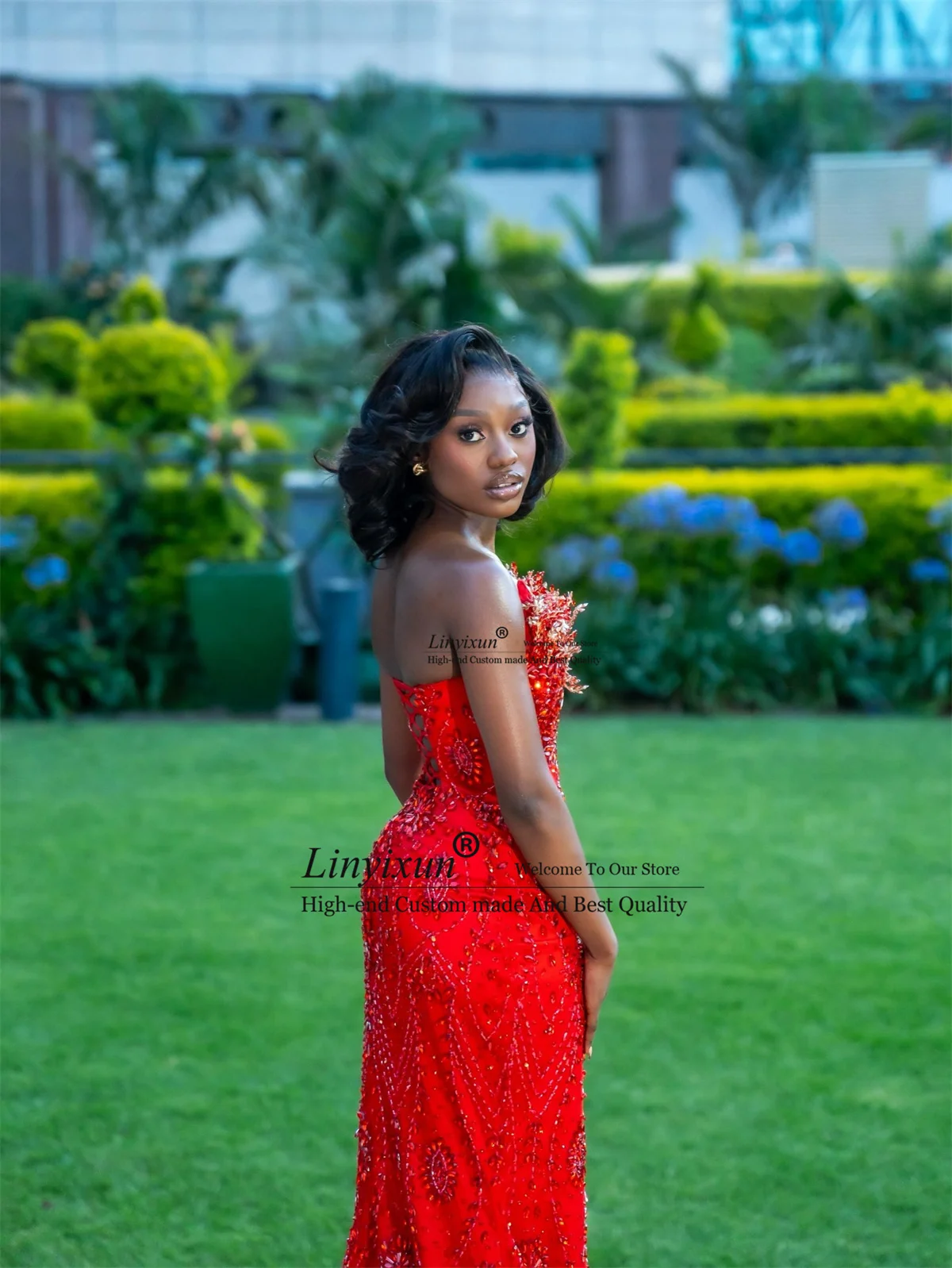 Luxe strass kristallen zeemeermin galajurk glitter pailletten Afrikaanse Robe De Soiree op maat gemaakte mouwloze avondjurk