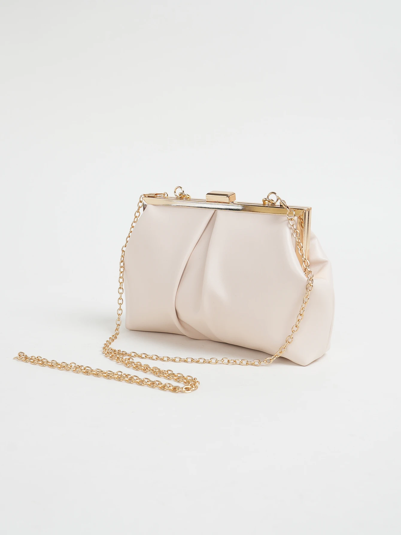 1 Stück Elegante Abendtasche aus Metallic-PU-Leder mit Falten und Kiss-Lock-Verschluss, Glänzender Metallkettenhalter-Rahmen, Crossbody-Clutch-Tasche – Detail 19